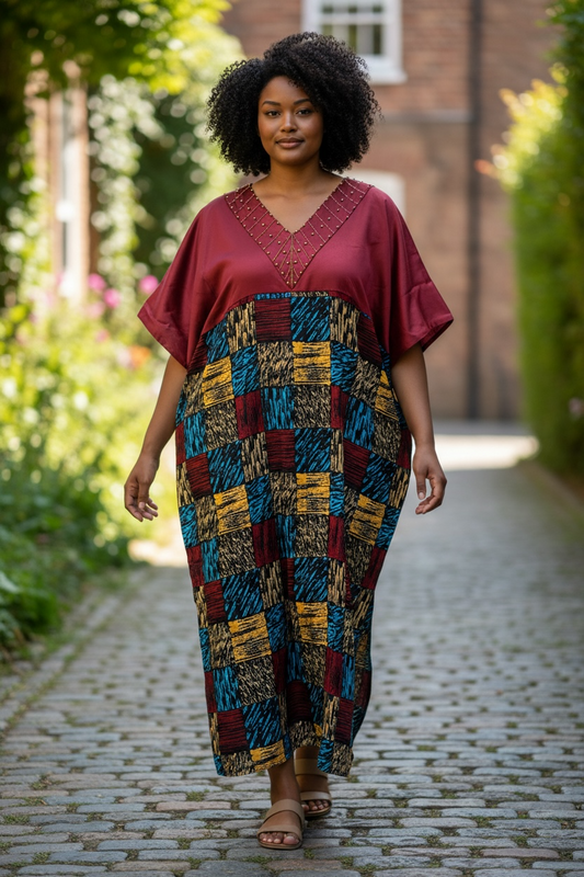 Elegant V-Neck Maxi Dress in Deep Maroon