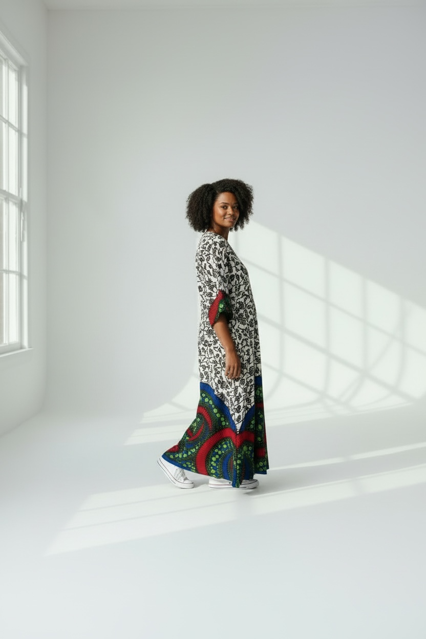 Patterned Kaftan Maxi Dress