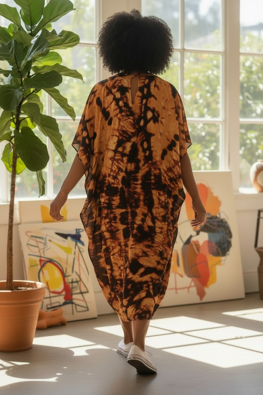 Abstract Tie-Dye V-Neck Kaftan Dress