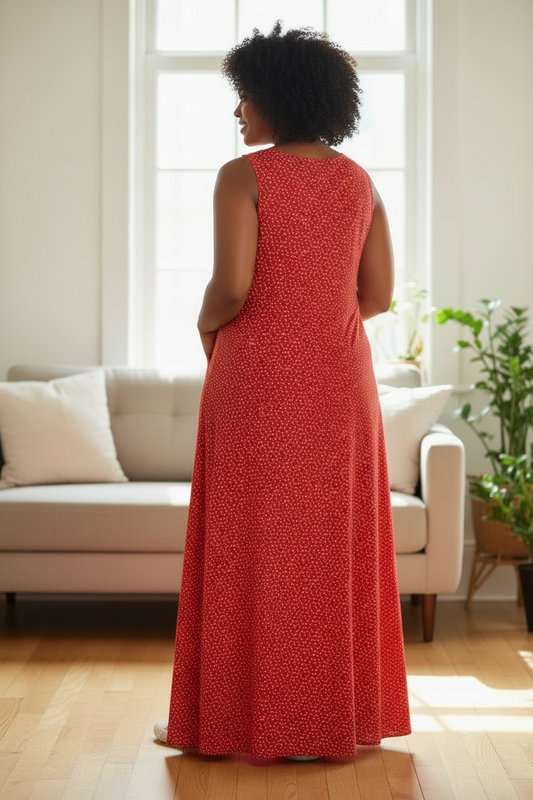 Red Polka Dot Sleeveless Maxi Dress