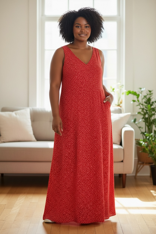 Red Polka Dot Sleeveless Maxi Dress