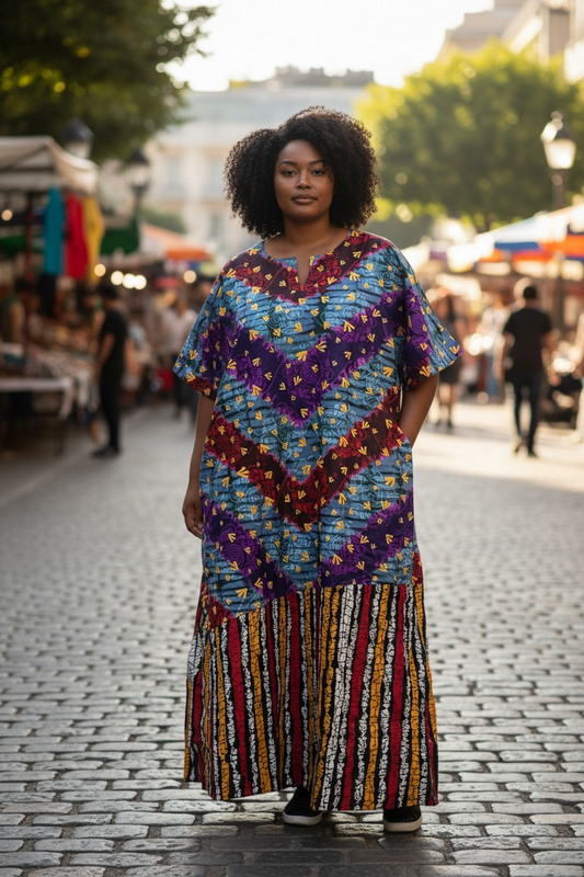 Chevron and Stripe Print Maxi Dress