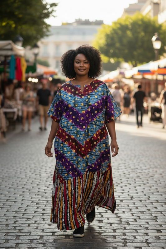 Chevron and Stripe Print Maxi Dress
