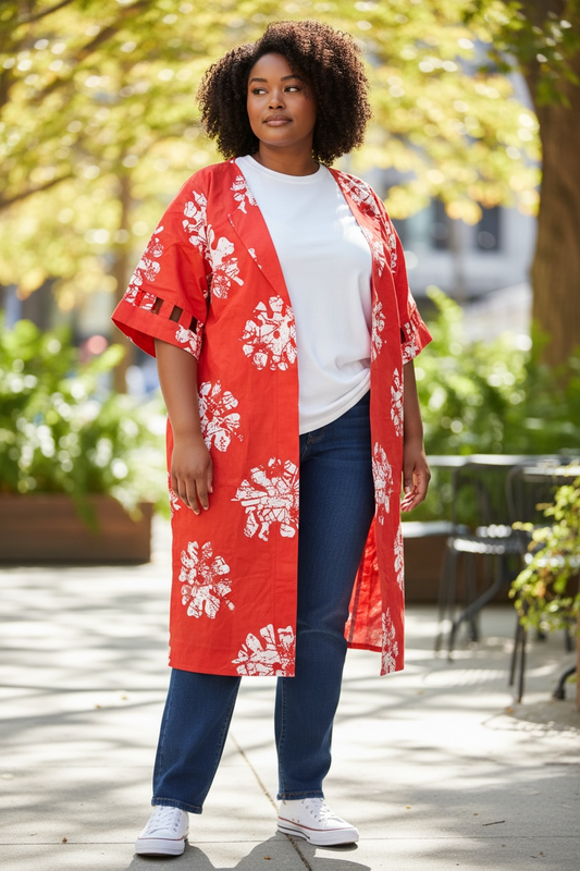 The Amara Floral Longline Kimono – Crimson & Chalk